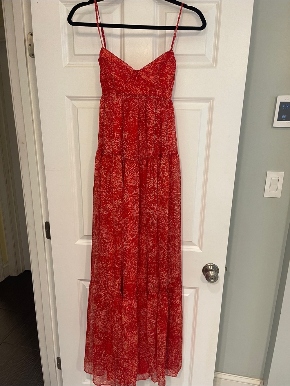 Red Printed Maxi Dress with Spaghetti Straps